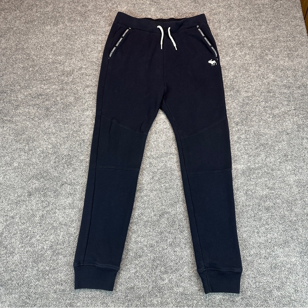 Abercrombie Kids Boys Navy Blue Fleece Sweatpants Joggers Size 15/16 Moose Logo